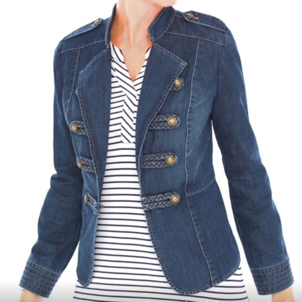 Denim Military Jacket Size MP Nautical Sailor Rockstar Chic